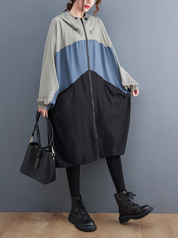 Casual Splicing Hooded Trench Coat