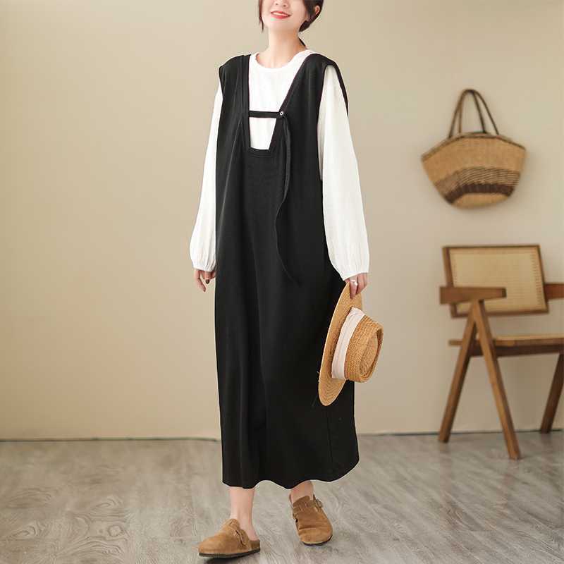 Casual Solid Color Blouse and Sleeveless Maxi Dress