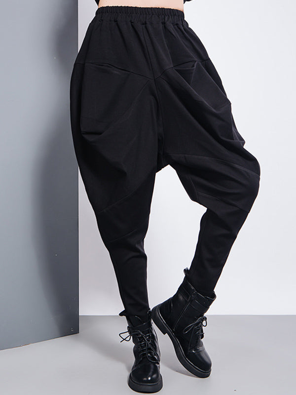 Casual Loose Split-Joint Solid Color High-Waisted Harem Pants