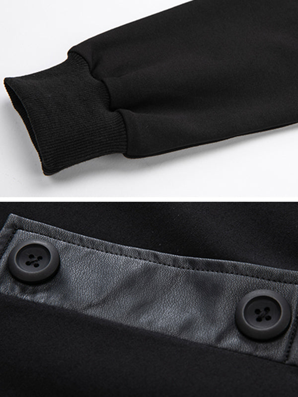 Thicken PU Split-Joint False-Two Asymmetric Sweatshirt