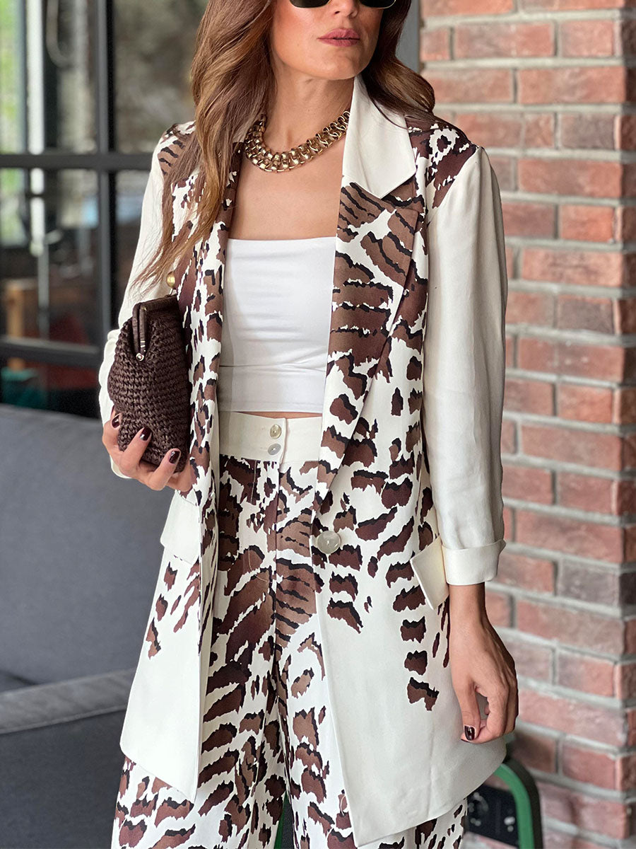 Leopard print commuter two-piece suit