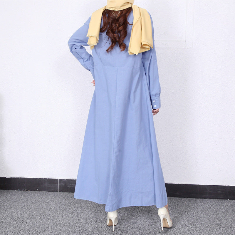 Simple Solid Color Stand Collar Maxi Dress