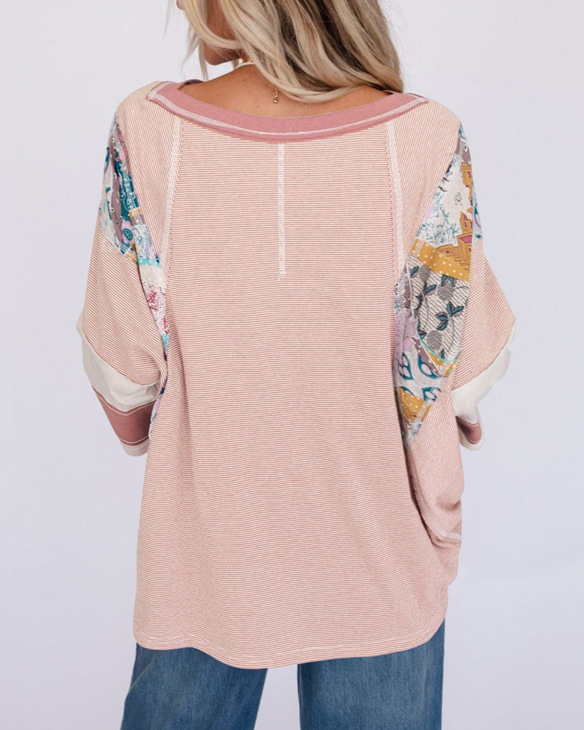 Striped and Floral Patchwork Oversized Top (Buy 2 Free Shipping)