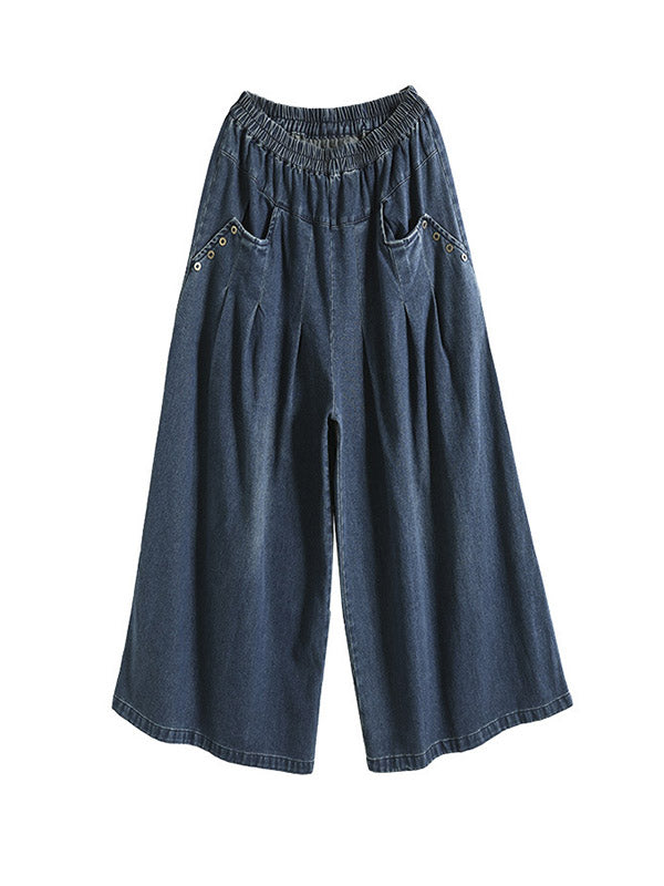 Loose Wide Pants Elasticity Pleated Flared Trousers Jean Pants Bottoms