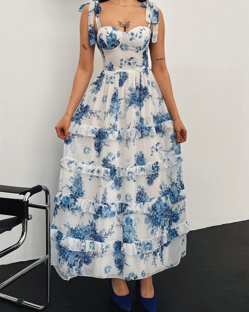 Elegant Lace-Up Flower Dress