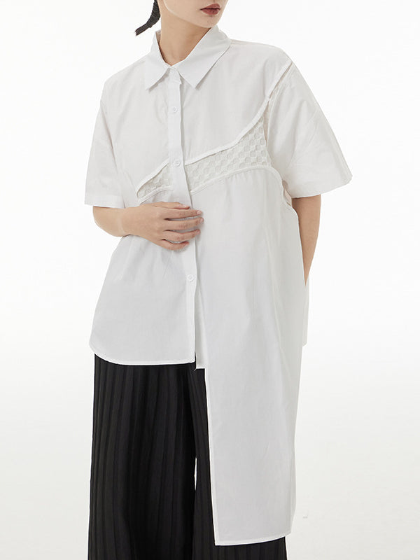 Irregular Splicing Short Sleeve Lapel Shirt