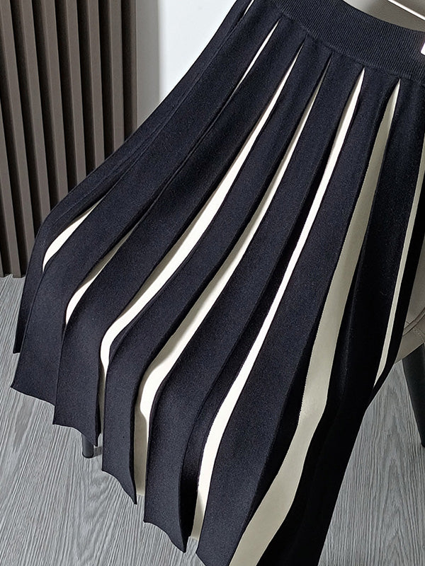 A-Line Loose Contrast Color Pleated Skirts Bottoms