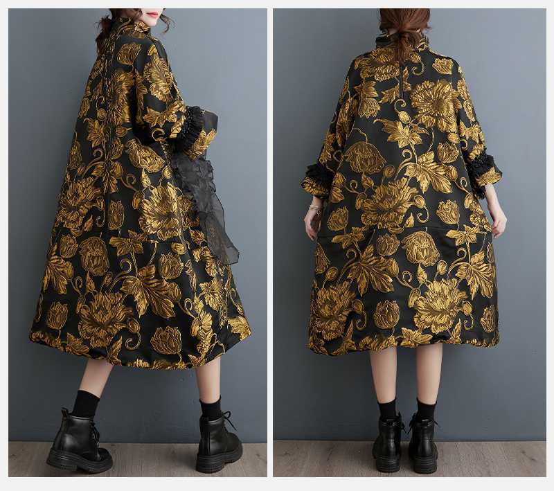 Elegant Jacquard Long Sleeve Midi Dress