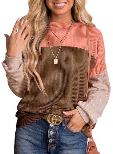 Womens Fashion Long Sleeve Crewneck Knitted Casual Loose Pullover Shirts Tops