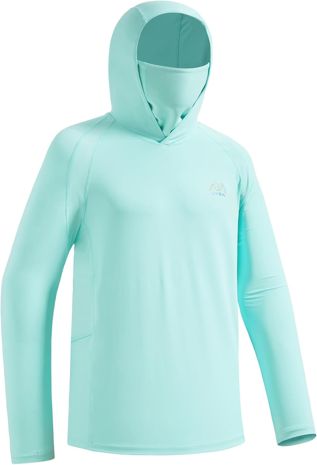 Men's UPF 50+ Hoodie Shirt with Mask Long Sleeve Permanent UV Sun Protection Neck Gaiter Performance T for Outdoor