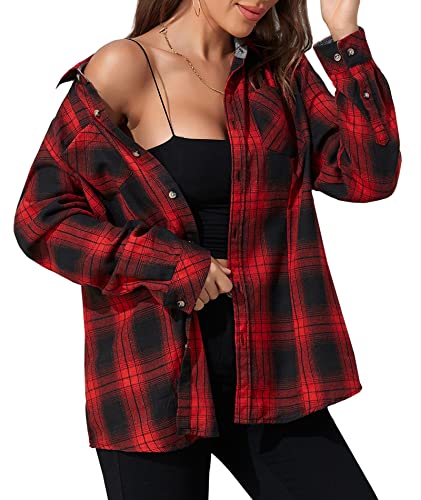 Flannel Shirts for Women Buffalo Plaid Shirts Oversized Long Sleeve