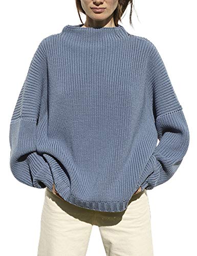 Women's Oversized Sweaters Batwing Sleeve Mock Neck Jumper Tops