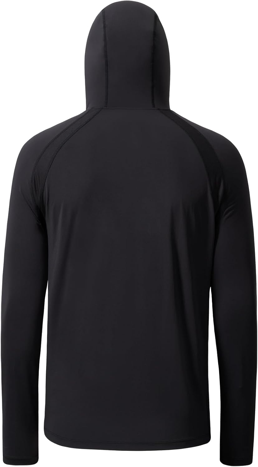 Men's UPF 50+ Hoodie Shirt with Mask Long Sleeve Permanent UV Sun Protection Neck Gaiter Performance T for Outdoor