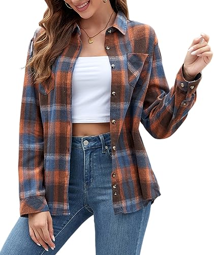 Flannel Shirts for Women Buffalo Plaid Shirts Oversized Long Sleeve