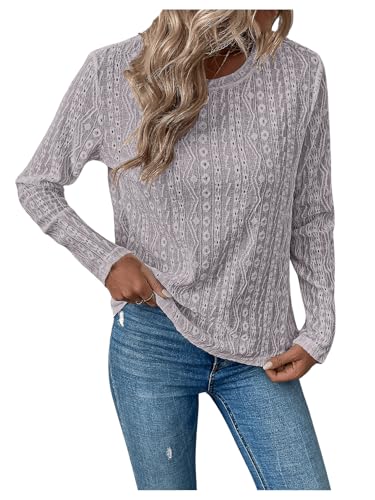 SweatyRocks Women's Eyelet Embroidery Long Sleeve Eyelet Tops