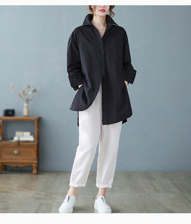 Loose Irregular Solid Color Long Sleeve Shirt