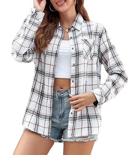 Flannel Shirts for Women Buffalo Plaid Shirts Oversized Long Sleeve