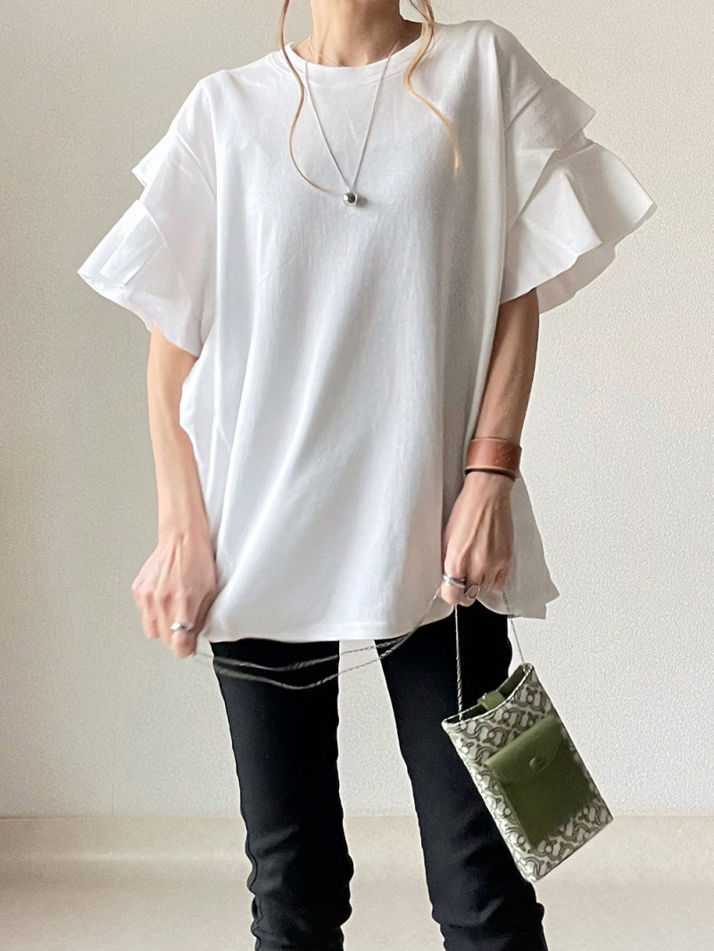 Simple Solid Color Wave Sleeve T-shirt