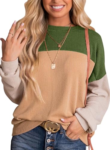 Womens Fashion Long Sleeve Crewneck Knitted Casual Loose Pullover Shirts Tops