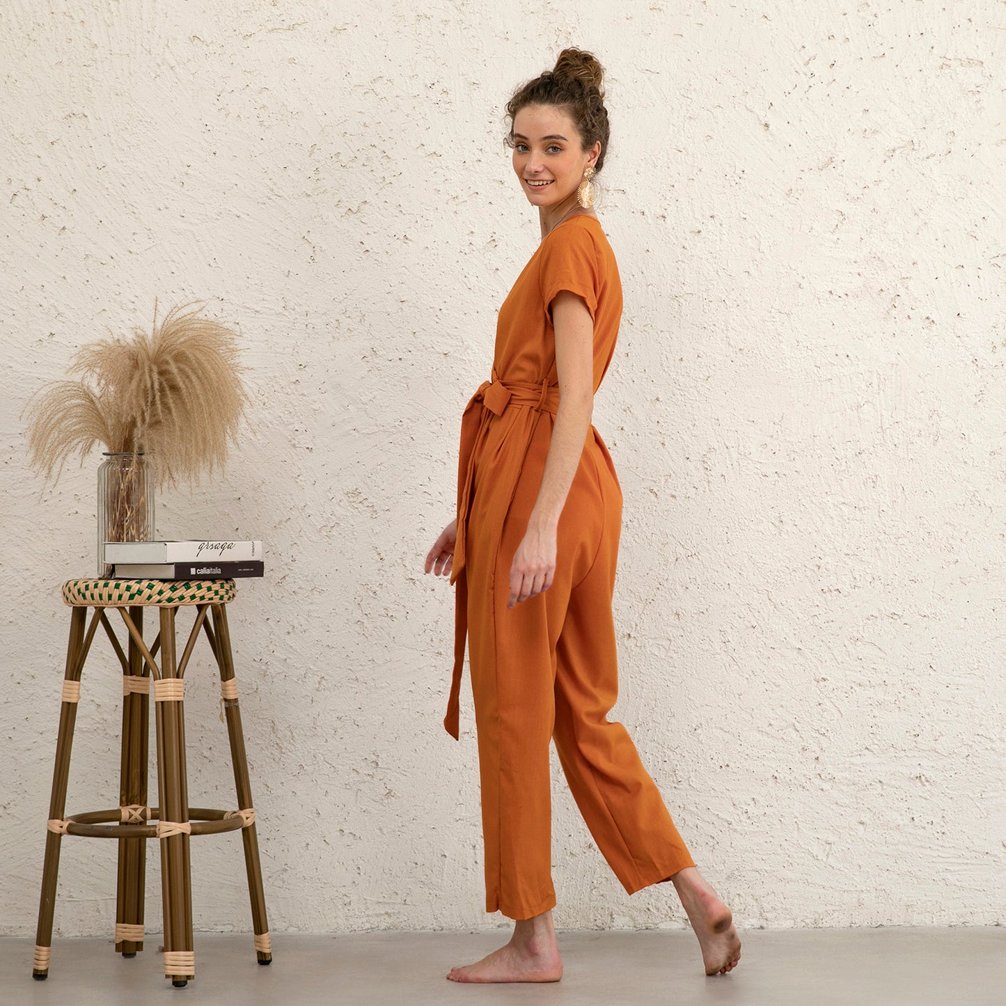 Casual Cozy Linen Wrap Jumpsuit