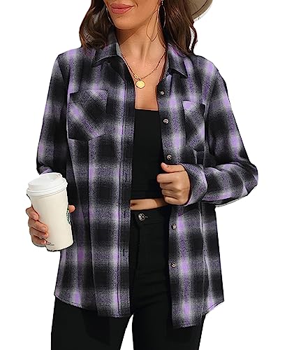 Flannel Shirts for Women Buffalo Plaid Shirts Oversized Long Sleeve