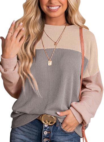 Womens Fashion Long Sleeve Crewneck Knitted Casual Loose Pullover Shirts Tops