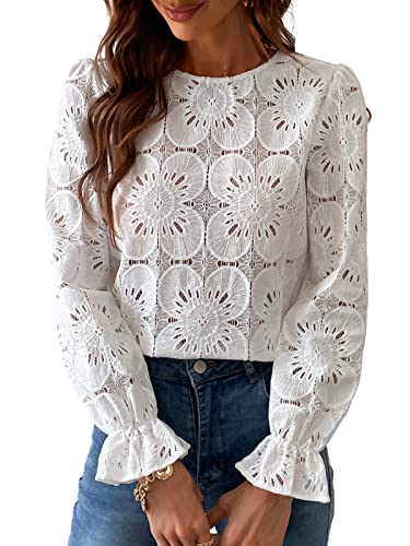 Women Eyelet Long Sleeve Tops