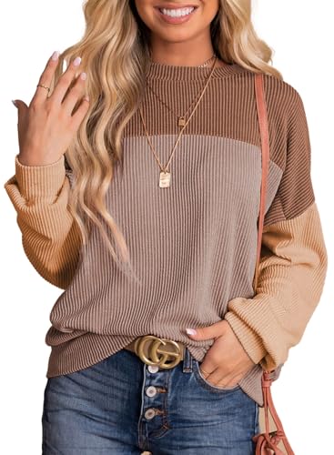 Womens Fashion Long Sleeve Crewneck Knitted Casual Loose Pullover Shirts Tops