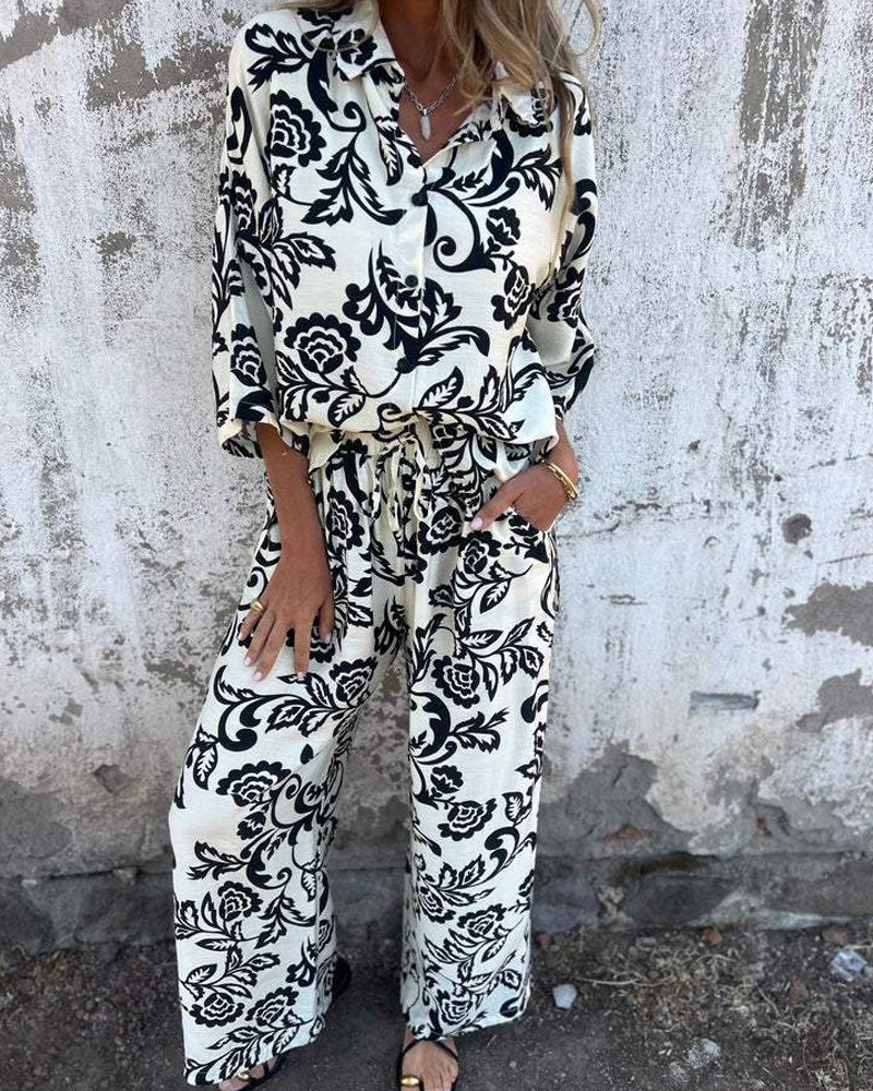 Floral Print Shirt Trousers Set