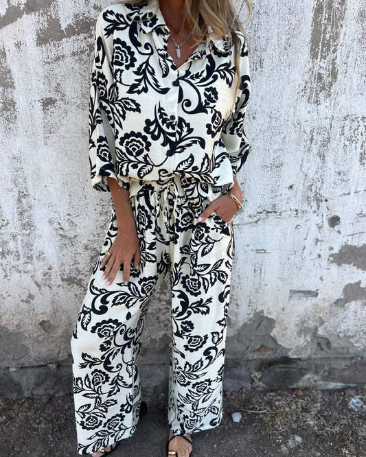 Floral Print Shirt Trousers Set