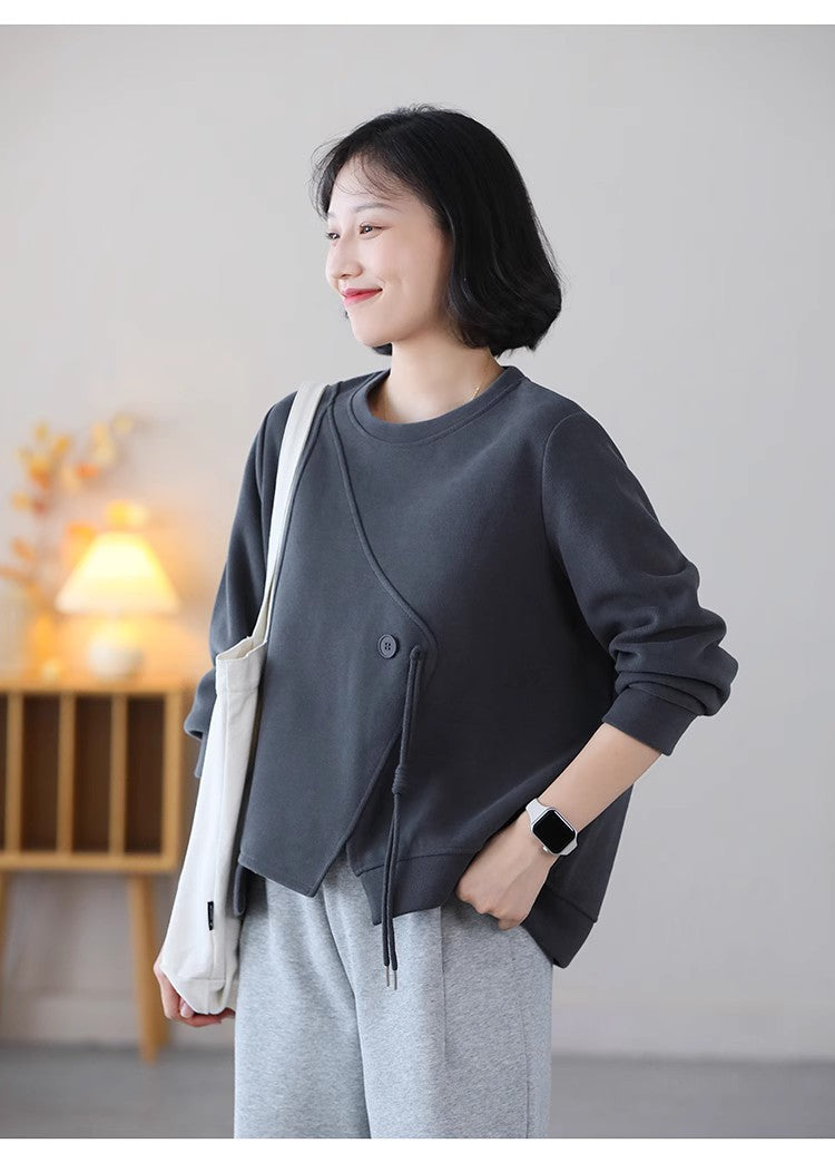 Casual Solid Color Splicing Long Sleeve Sweatshirt