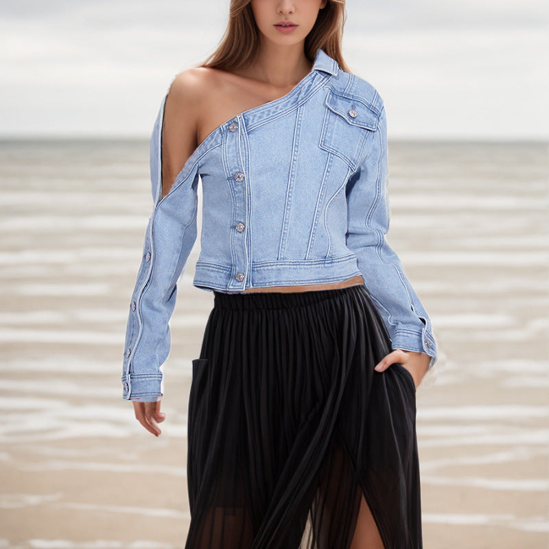 Niche Design Denim Off-the-shoulder Jacket