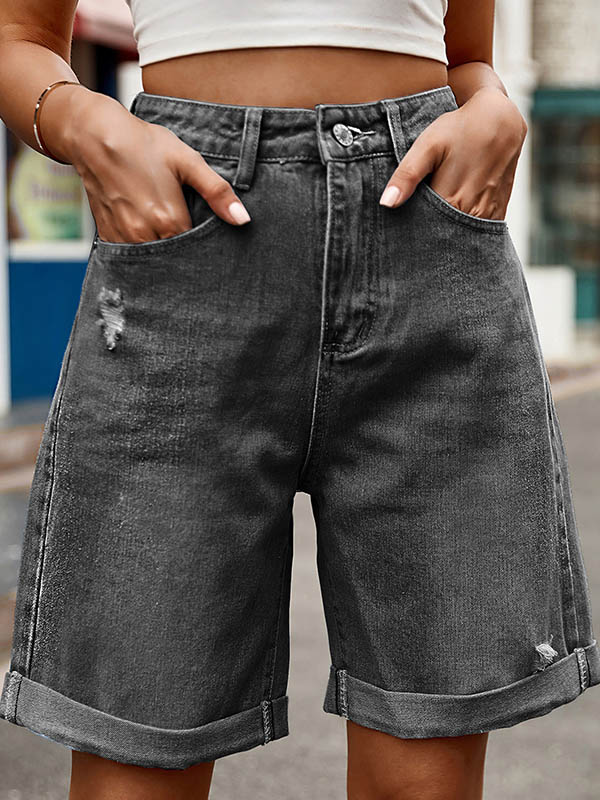 High Waisted Loose Buttoned Pockets Jean Pants Bottoms Shorts Bottoms