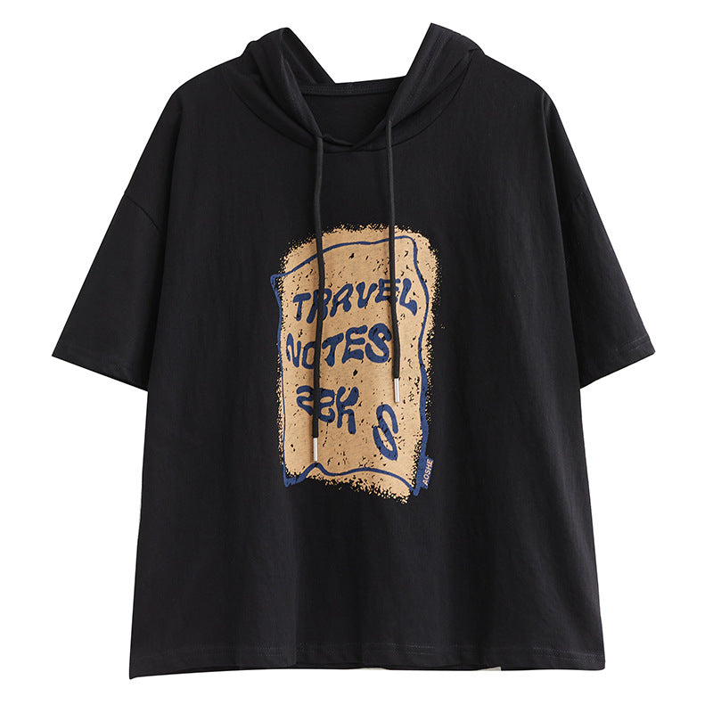 Casual Printed Hooded Short Sleeve T-shirt