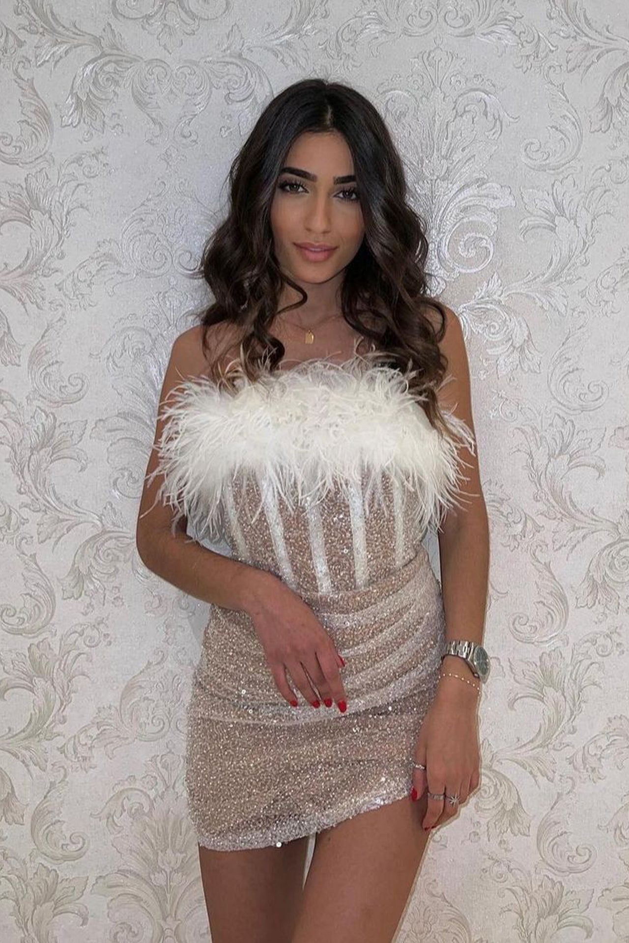 Bethany Strapless Feather Mini Dress