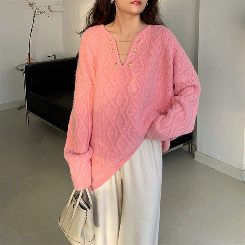 Barbie Pink Striped V-Neck Knit Sweater