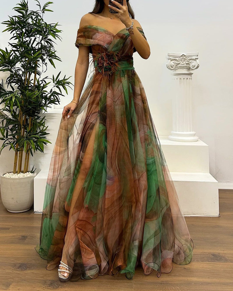 Fashion Gauze Printing Party Dress