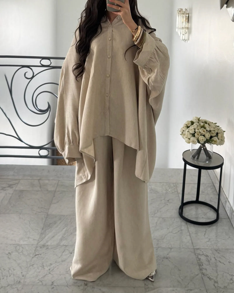 Casual Cotton Linen Shirt & Pants Two-piece Set