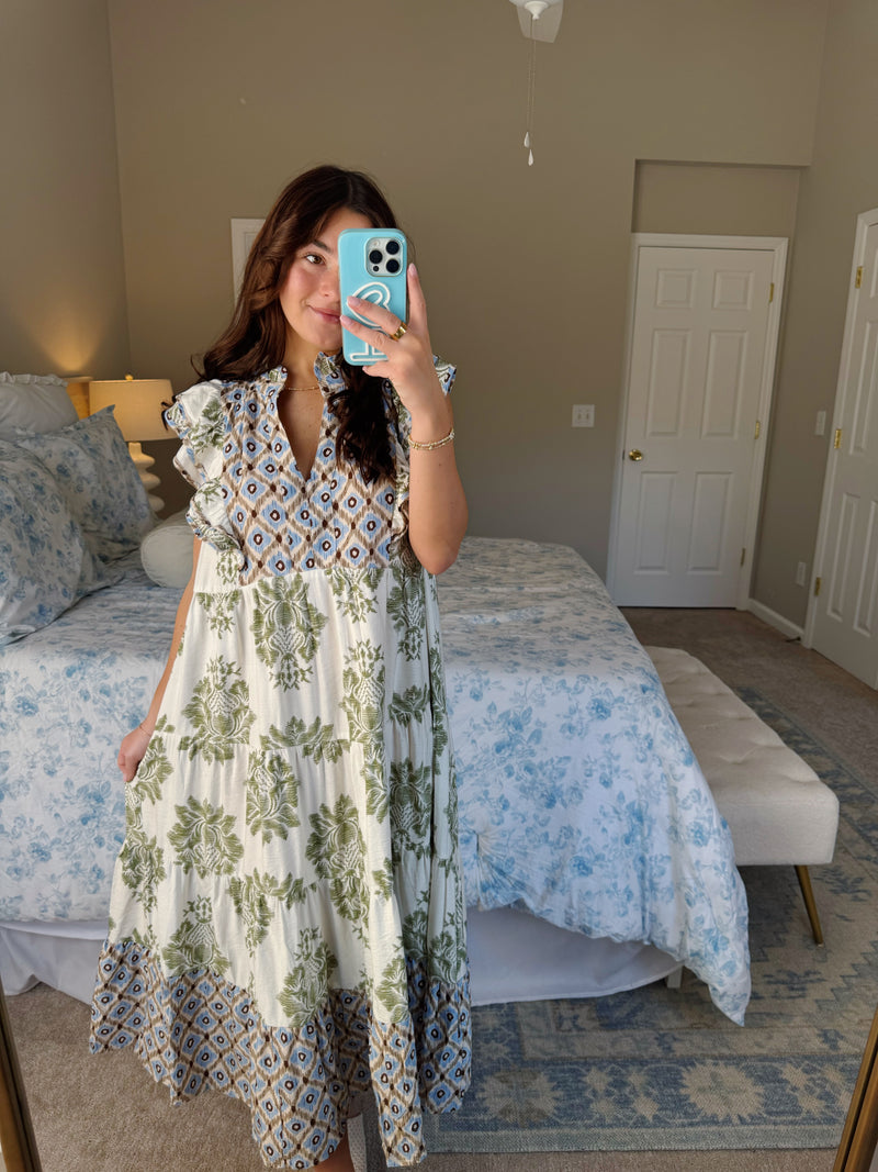 Casual Printed Ruffle Sleeve Dress (Buy 2 Free Shipping)