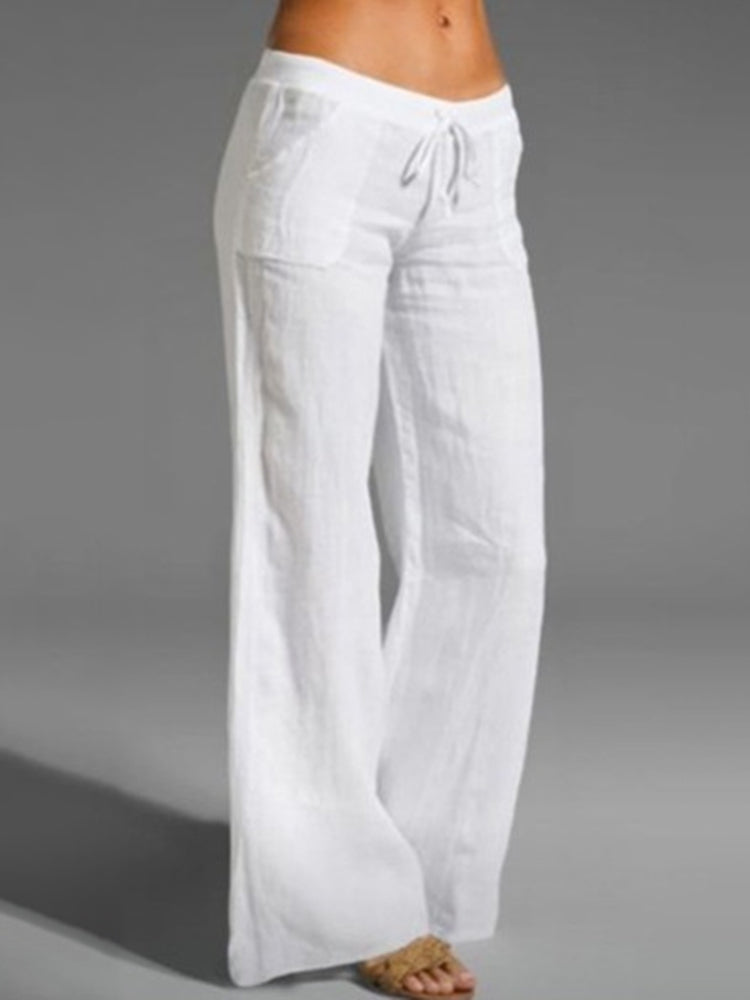 Solid Color High Waist Loose Pocket Wide Leg Casual Pants