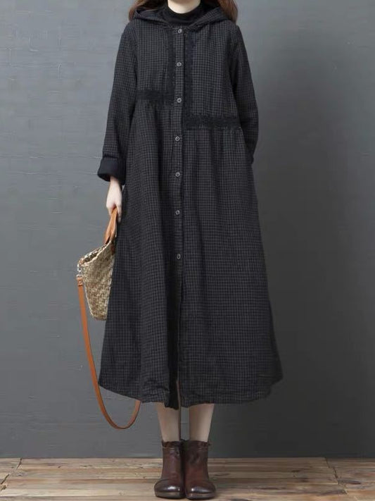 Loose Splicing Hooded Cotton Coat