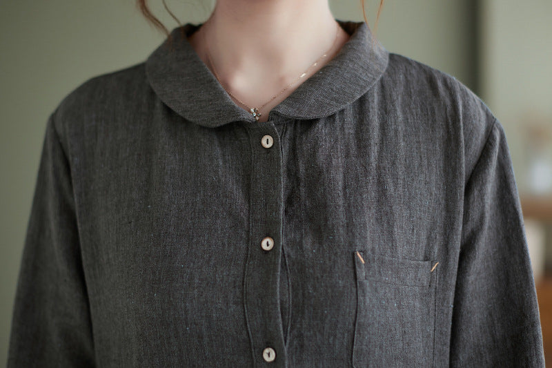 Retro Solid Color Long Sleeve Maxi Dress