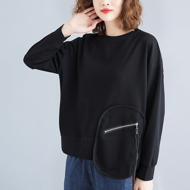 Loose Splicing Long Sleeve Round Neck Sweatshirt