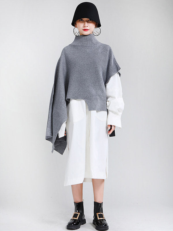 Original Solid High-Neck Irregularity Sweater