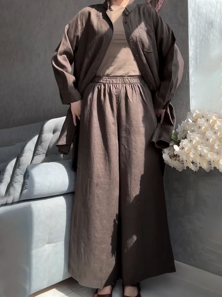 Long cotton and linen casual two-piece set
