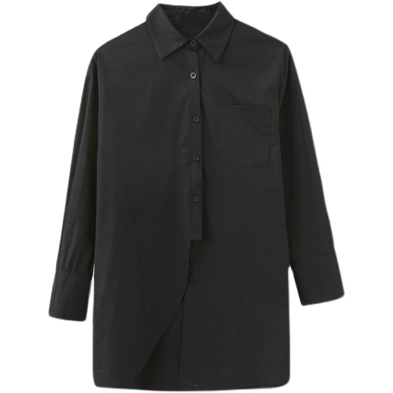 Loose Irregular Solid Color Long Sleeve Shirt