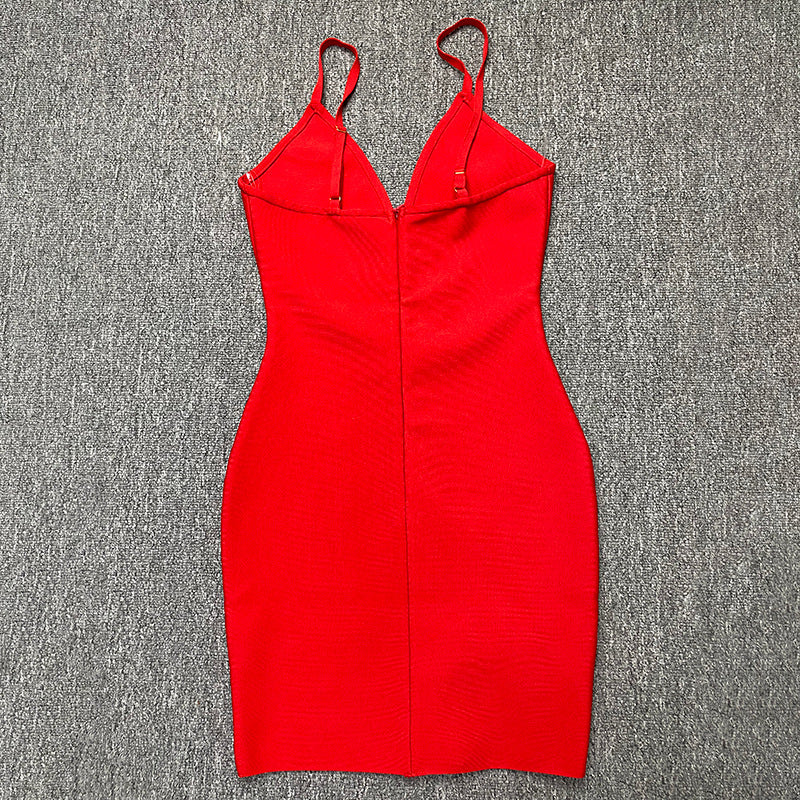 Bandage women's sexy hollow-out camisole tassel rhinestone waist dress evening dress