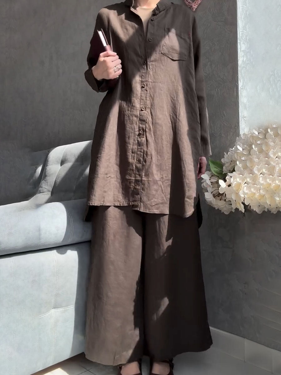 Long cotton and linen casual two-piece set