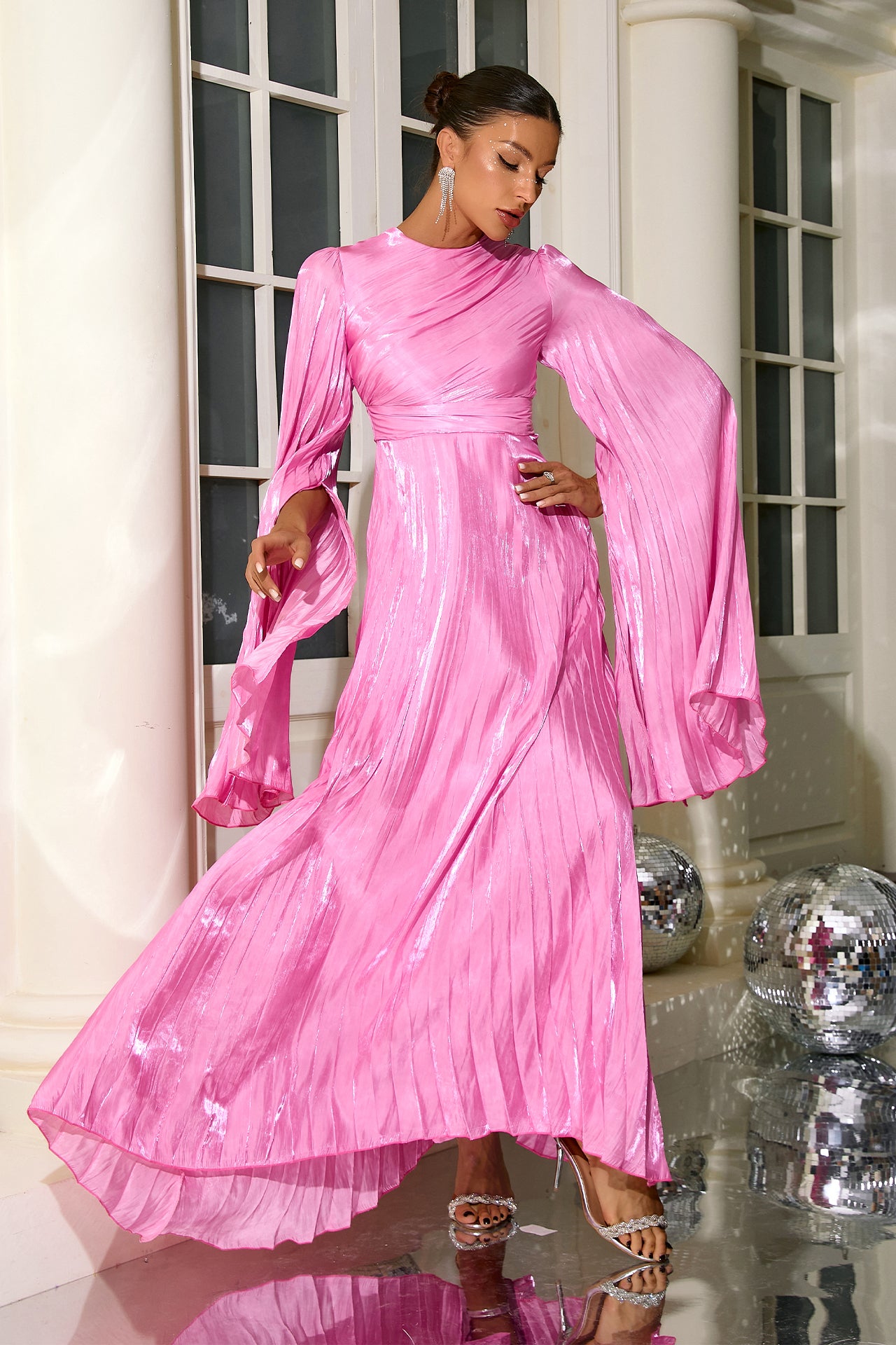 Veda Pleated Long Sleeve Maxi Dress