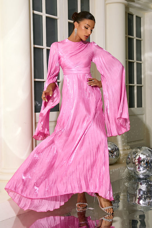Veda Pleated Long Sleeve Maxi Dress